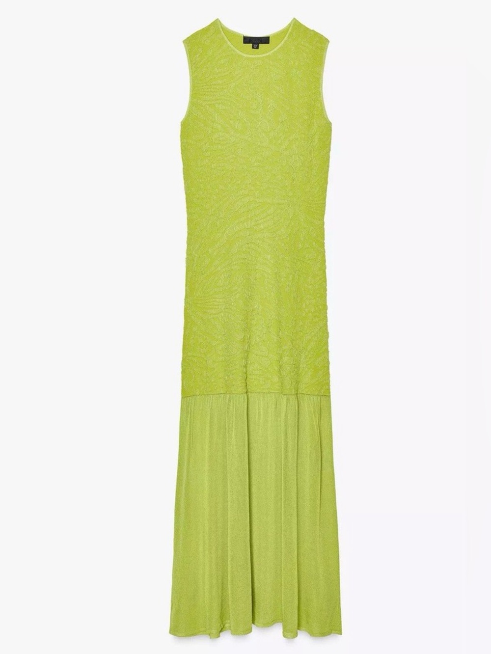 Zara Knit Dress Lime Green Chartreuse Viral Mixed Media Mermaid Hem NEW Large - Picture 6 of 8